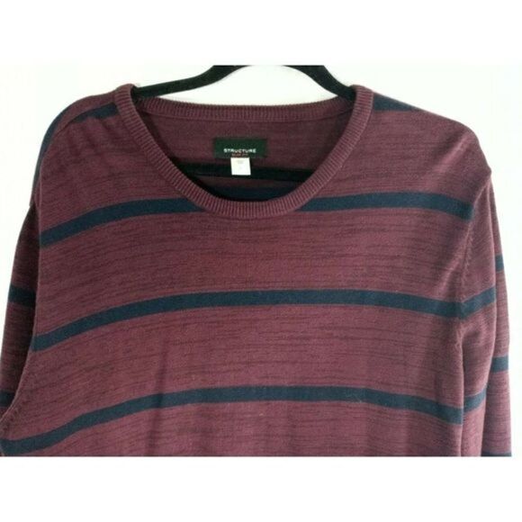 Structure Vintage Mens Long Sleeve  Slim‎ Fit Sweter Shirt Burgundy Size Large - Picture 4 of 12